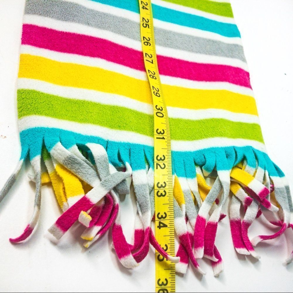 Rainbow Striped Set: Hand Knit Beanie & Old Navy Fleece Scarf - Picture 8 of 11